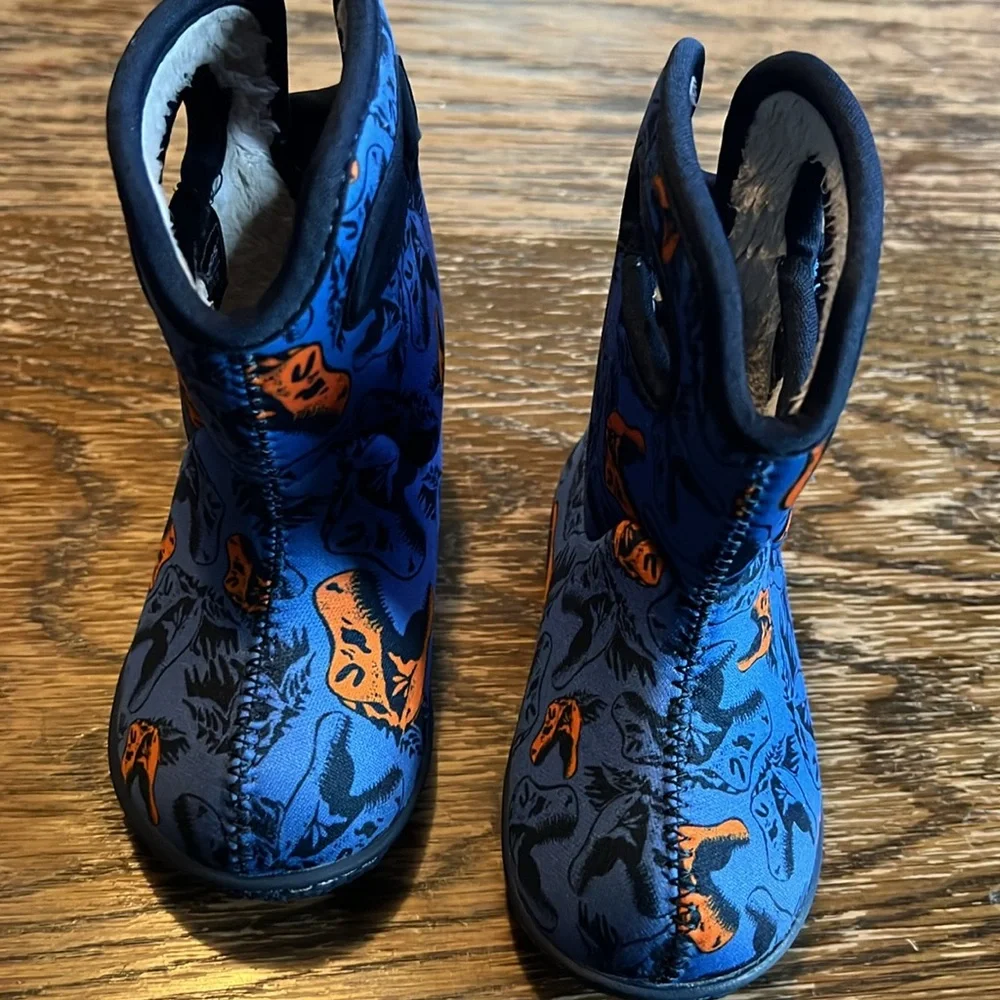Bogs Kids Blue and Orange Dino Print Boots